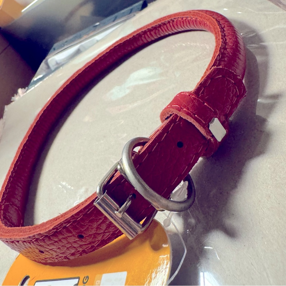 New red leather dog collar